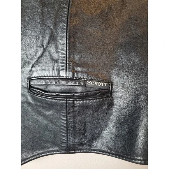 Vintage Schott NYC Sportswear XL Extra Large‎ Black Leather Biker Vest Made USA